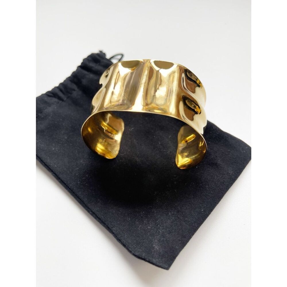 Mayamar Gold Hammered Sculpted Wide Cuff Bracelet 24k dipped plating - Picture 7 of 9